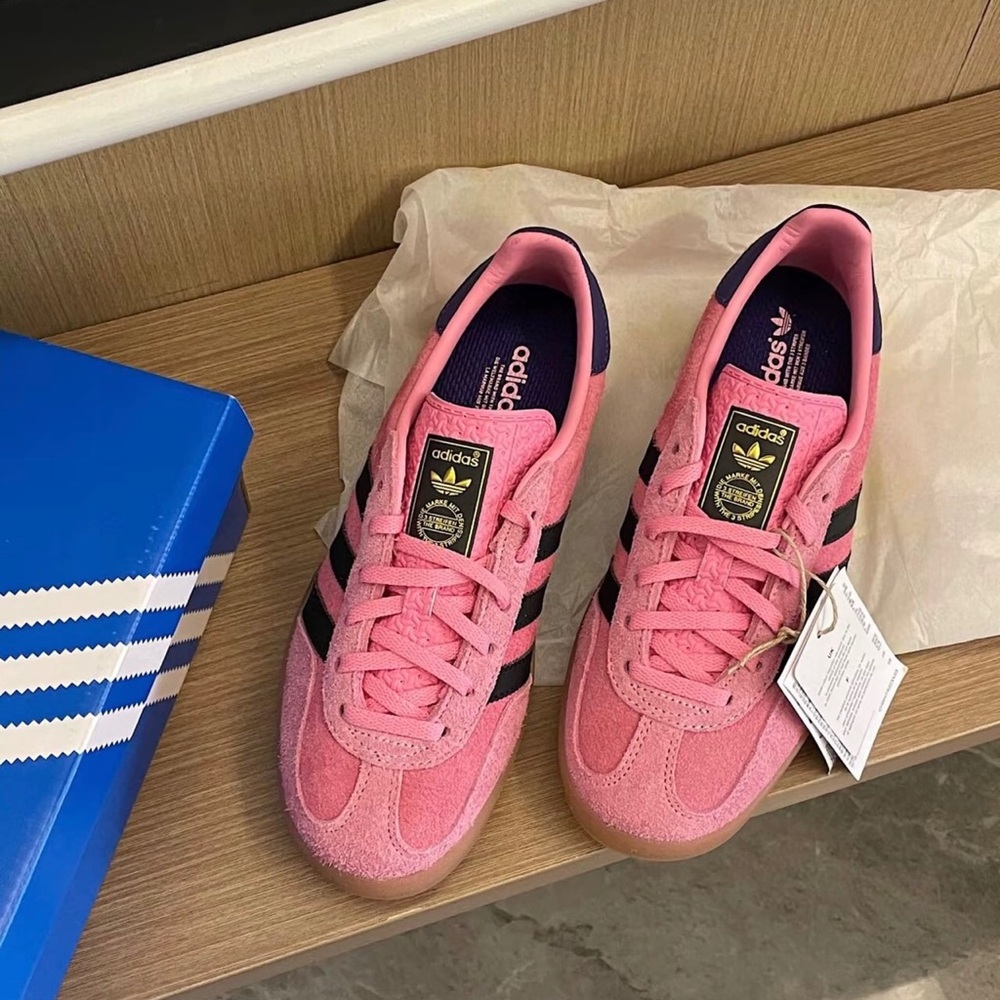 adidas Women's Pink Sneakers with Black Stripes